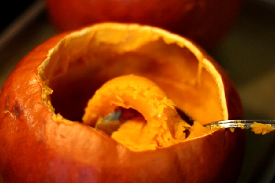 Cut pumpkins in half